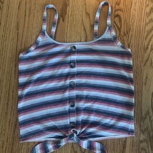 American Eagle Striped Tie Front Button Tank Top